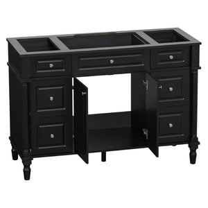English Elm 47.2 Inch Freestanding Bathroom Vanity with Six Drawers Rubberwood Legs Vintage Style Black N725P525853B
