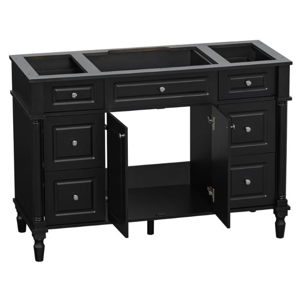 English Elm 47.2 Inch Freestanding Bathroom Vanity with Six Drawers Rubberwood Legs Vintage Style Black N725P525853B