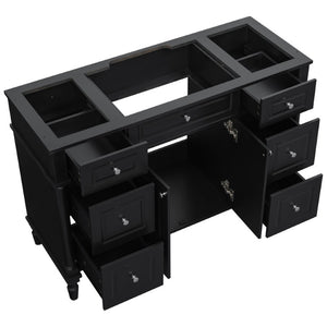 English Elm 47.2 Inch Freestanding Bathroom Vanity with Six Drawers Rubberwood Legs Vintage Style Black N725P525853B