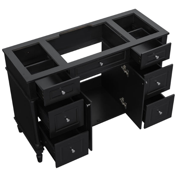 English Elm 47.2 Inch Freestanding Bathroom Vanity with Six Drawers Rubberwood Legs Vintage Style Black N725P525853B