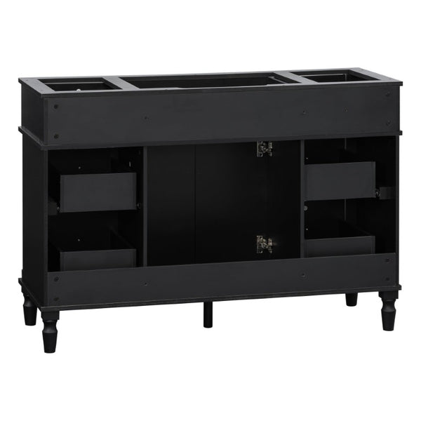 English Elm 47.2 Inch Freestanding Bathroom Vanity with Six Drawers Rubberwood Legs Vintage Style Black N725P525853B