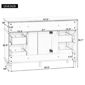 English Elm 47.2 Inch Freestanding Bathroom Vanity with Six Drawers Rubberwood Legs Vintage Style Black N725P525853B