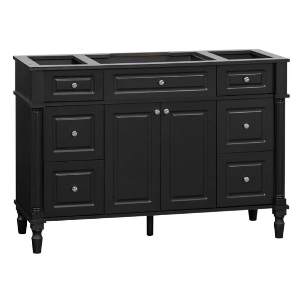 English Elm 47.2 Inch Freestanding Bathroom Vanity with Six Drawers Rubberwood Legs Vintage Style Black N725P525853B