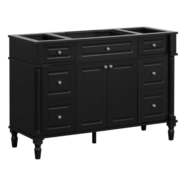 English Elm 47.2 Inch Freestanding Bathroom Vanity with Six Drawers Rubberwood Legs Vintage Style Black N725P525853B