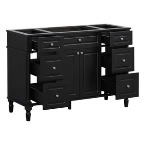 English Elm 47.2 Inch Freestanding Bathroom Vanity with Six Drawers Rubberwood Legs Vintage Style Black N725P525853B