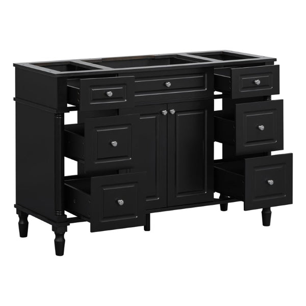 English Elm 47.2 Inch Freestanding Bathroom Vanity with Six Drawers Rubberwood Legs Vintage Style Black N725P525853B