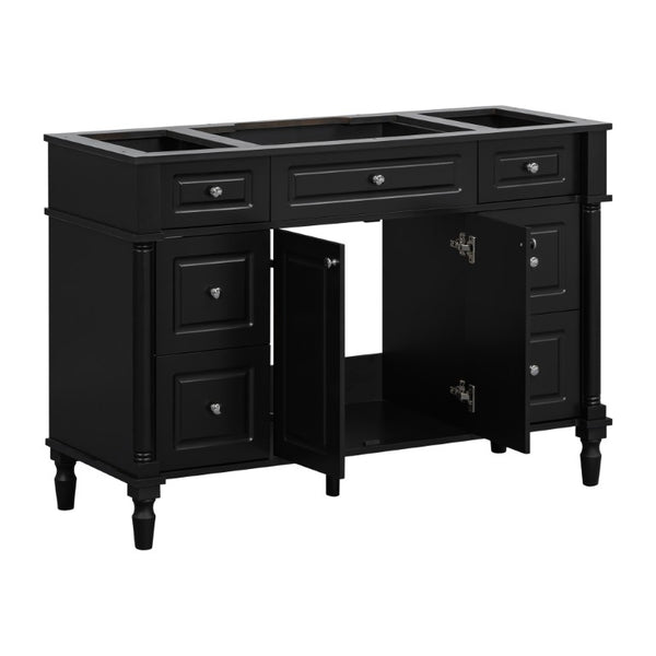 English Elm 47.2 Inch Freestanding Bathroom Vanity with Six Drawers Rubberwood Legs Vintage Style Black N725P525853B