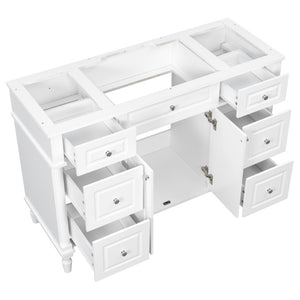 English Elm 47.2 Inch Freestanding Bathroom Vanity with Six Drawers Rubberwood Legs Vintage Style White N725P525853K