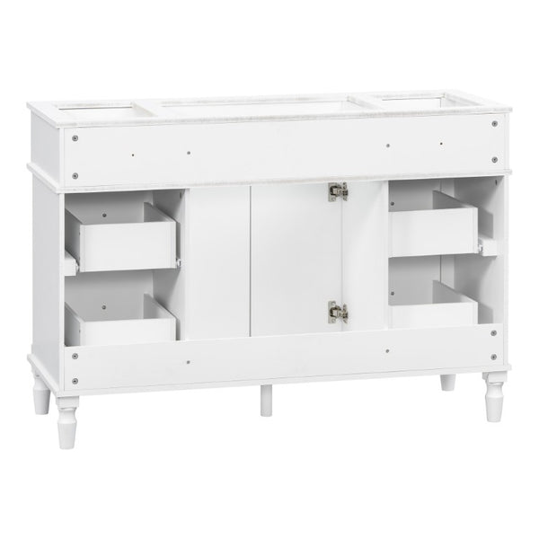 English Elm 47.2 Inch Freestanding Bathroom Vanity with Six Drawers Rubberwood Legs Vintage Style White N725P525853K
