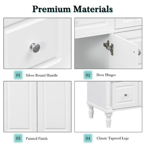 English Elm 47.2 Inch Freestanding Bathroom Vanity with Six Drawers Rubberwood Legs Vintage Style White N725P525853K