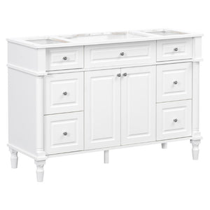English Elm 47.2 Inch Freestanding Bathroom Vanity with Six Drawers Rubberwood Legs Vintage Style White N725P525853K