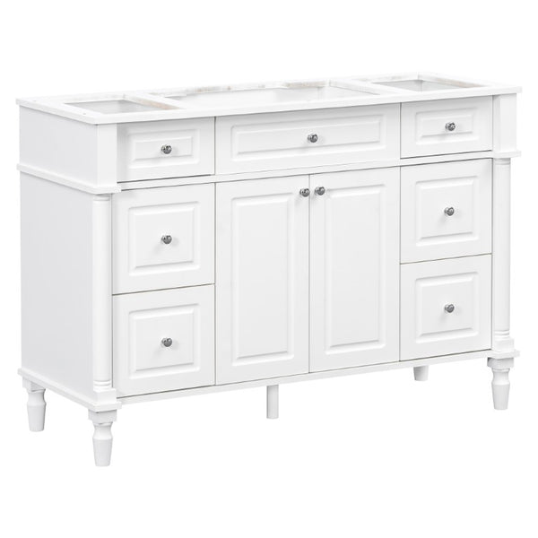 English Elm 47.2 Inch Freestanding Bathroom Vanity with Six Drawers Rubberwood Legs Vintage Style White N725P525853K