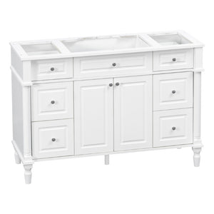 English Elm 47.2 Inch Freestanding Bathroom Vanity with Six Drawers Rubberwood Legs Vintage Style White N725P525853K