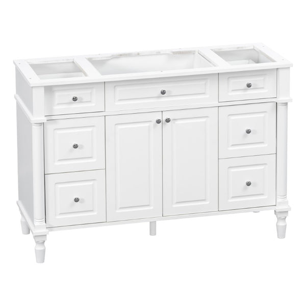 English Elm 47.2 Inch Freestanding Bathroom Vanity with Six Drawers Rubberwood Legs Vintage Style White N725P525853K