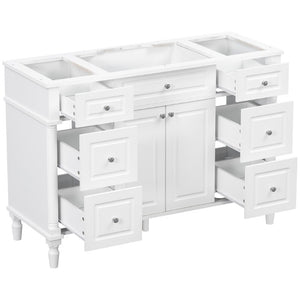 English Elm 47.2 Inch Freestanding Bathroom Vanity with Six Drawers Rubberwood Legs Vintage Style White N725P525853K