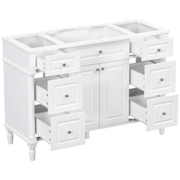 English Elm 47.2 Inch Freestanding Bathroom Vanity with Six Drawers Rubberwood Legs Vintage Style White N725P525853K