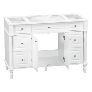 English Elm 47.2 Inch Freestanding Bathroom Vanity with Six Drawers Rubberwood Legs Vintage Style White N725P525853K