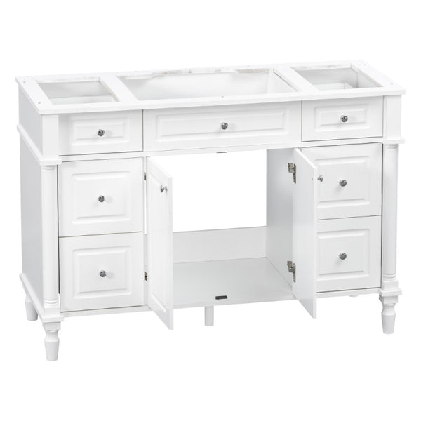 English Elm 47.2 Inch Freestanding Bathroom Vanity with Six Drawers Rubberwood Legs Vintage Style White N725P525853K