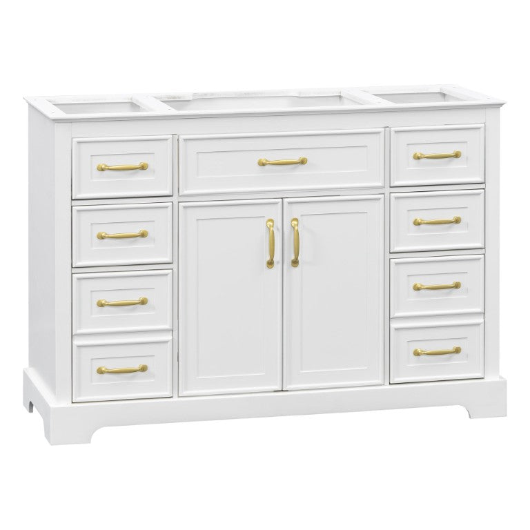 English Elm 47.2 Inch White MDF Bathroom Vanity Base with Six Drawers and Gold Handles Sink Ready N725P525855K