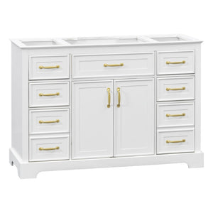 English Elm 47.2 Inch White MDF Bathroom Vanity Base with Six Drawers and Gold Handles Sink Ready N725P525855K