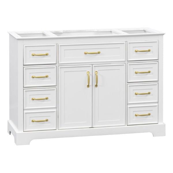English Elm 47.2 Inch White MDF Bathroom Vanity Base with Six Drawers and Gold Handles Sink Ready N725P525855K