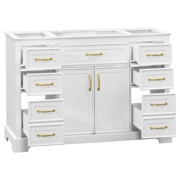 English Elm 47.2 Inch White MDF Bathroom Vanity Base with Six Drawers and Gold Handles Sink Ready N725P525855K