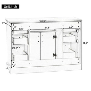 English Elm 47.2 Inch White MDF Bathroom Vanity Base with Six Drawers and Gold Handles Sink Ready N725P525855K