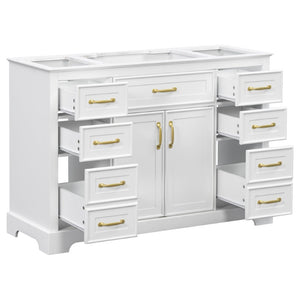 English Elm 47.2 Inch White MDF Bathroom Vanity Base with Six Drawers and Gold Handles Sink Ready N725P525855K