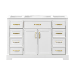 English Elm 47.2 Inch White MDF Bathroom Vanity Base with Six Drawers and Gold Handles Sink Ready N725P525855K