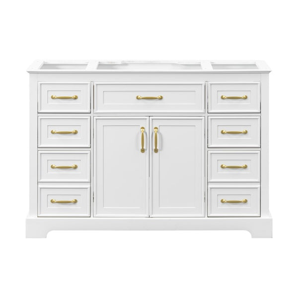 English Elm 47.2 Inch White MDF Bathroom Vanity Base with Six Drawers and Gold Handles Sink Ready N725P525855K