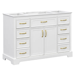 English Elm 47.2 Inch White MDF Bathroom Vanity Base with Six Drawers and Gold Handles Sink Ready N725P525855K