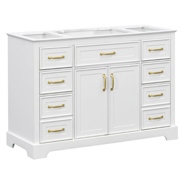 English Elm 47.2 Inch White MDF Bathroom Vanity Base with Six Drawers and Gold Handles Sink Ready N725P525855K