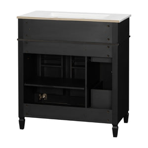 English Elm 30 Inch Freestanding Bathroom Vanity Solid Wood Cabinet Gold Knobs Ceramic Sink Black N725P527496B