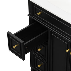 English Elm 30 Inch Freestanding Bathroom Vanity Solid Wood Cabinet Gold Knobs Ceramic Sink Black N725P527496B