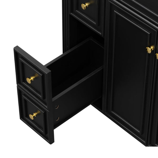 English Elm 30 Inch Freestanding Bathroom Vanity Solid Wood Cabinet Gold Knobs Ceramic Sink Black N725P527496B