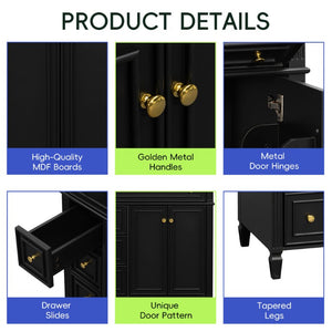 English Elm 30 Inch Freestanding Bathroom Vanity Solid Wood Cabinet Gold Knobs Ceramic Sink Black N725P527496B