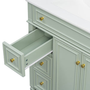 English Elm 30 Inch Freestanding Bathroom Vanity Solid Wood Cabinet Gold Knobs Ceramic Sink Green N725P527496G