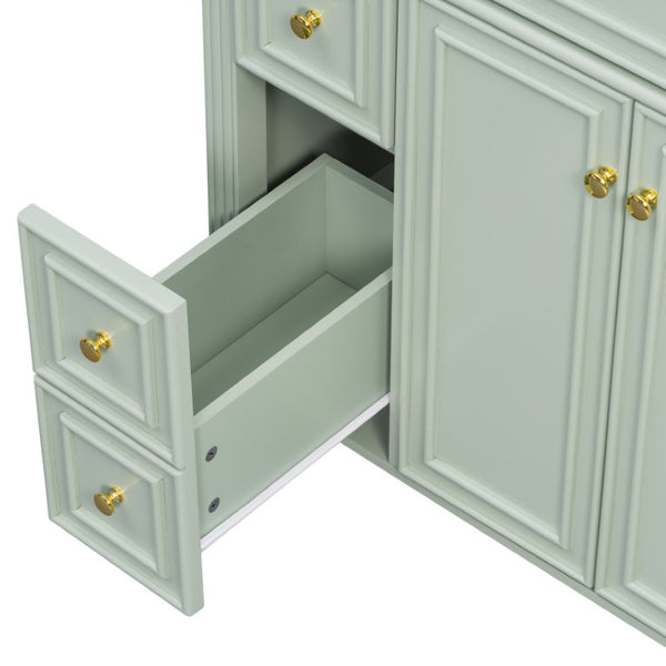 English Elm 30 Inch Freestanding Bathroom Vanity Solid Wood Cabinet Gold Knobs Ceramic Sink Green N725P527496G
