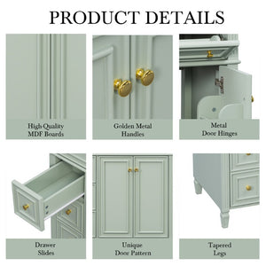 English Elm 30 Inch Freestanding Bathroom Vanity Solid Wood Cabinet Gold Knobs Ceramic Sink Green N725P527496G