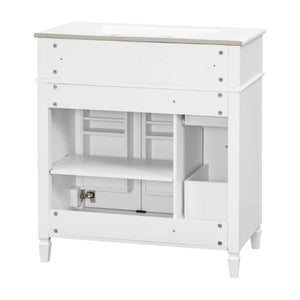 English Elm 30 Inch Freestanding Bathroom Vanity Solid Wood Cabinet Gold Knobs Ceramic Sink White N725P527496K