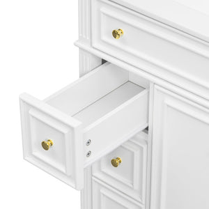 English Elm 30 Inch Freestanding Bathroom Vanity Solid Wood Cabinet Gold Knobs Ceramic Sink White N725P527496K