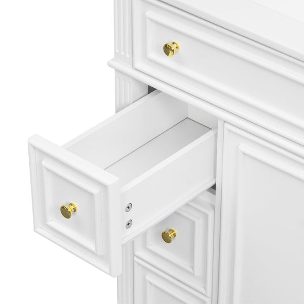 English Elm 30 Inch Freestanding Bathroom Vanity Solid Wood Cabinet Gold Knobs Ceramic Sink White N725P527496K