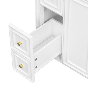English Elm 30 Inch Freestanding Bathroom Vanity Solid Wood Cabinet Gold Knobs Ceramic Sink White N725P527496K