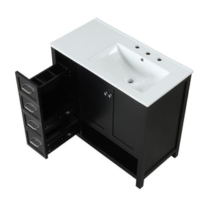 English Elm 36" Freestanding Bathroom Vanity Solid Wood Cabinet with Ceramic Sink and Open Shelf Black N725S364203B