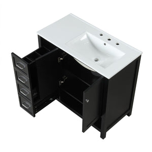 English Elm 36" Freestanding Bathroom Vanity Solid Wood Cabinet with Ceramic Sink and Open Shelf Black N725S364203B