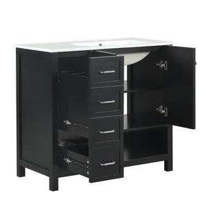 English Elm 36" Freestanding Bathroom Vanity Solid Wood Cabinet with Ceramic Sink and Open Shelf Black N725S364203B