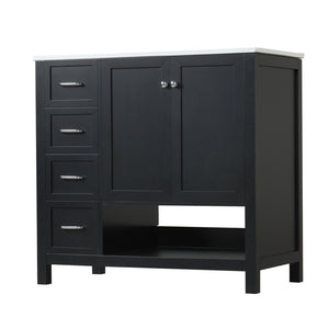 English Elm 36" Freestanding Bathroom Vanity Solid Wood Cabinet with Ceramic Sink and Open Shelf Black N725S364203B