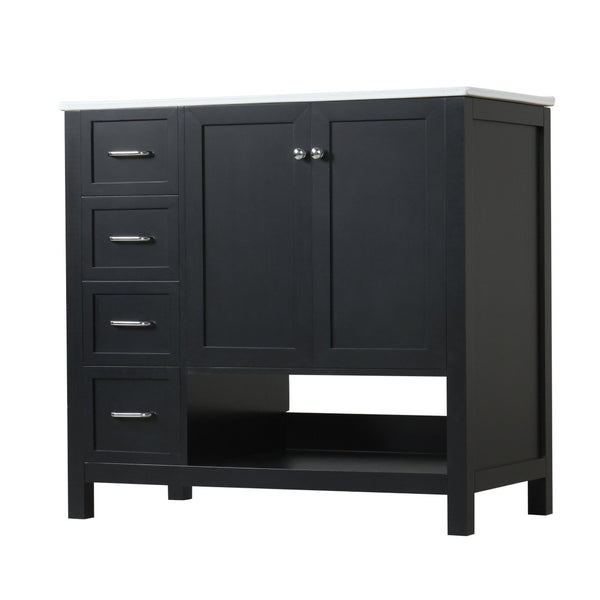 English Elm 36" Freestanding Bathroom Vanity Solid Wood Cabinet with Ceramic Sink and Open Shelf Black N725S364203B