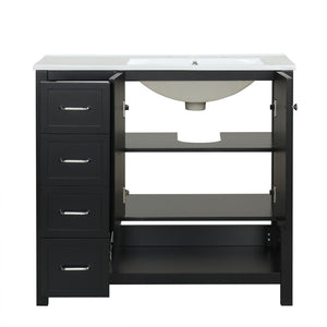English Elm 36" Freestanding Bathroom Vanity Solid Wood Cabinet with Ceramic Sink and Open Shelf Black N725S364203B
