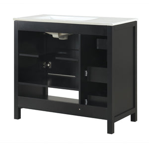 English Elm 36" Freestanding Bathroom Vanity Solid Wood Cabinet with Ceramic Sink and Open Shelf Black N725S364203B